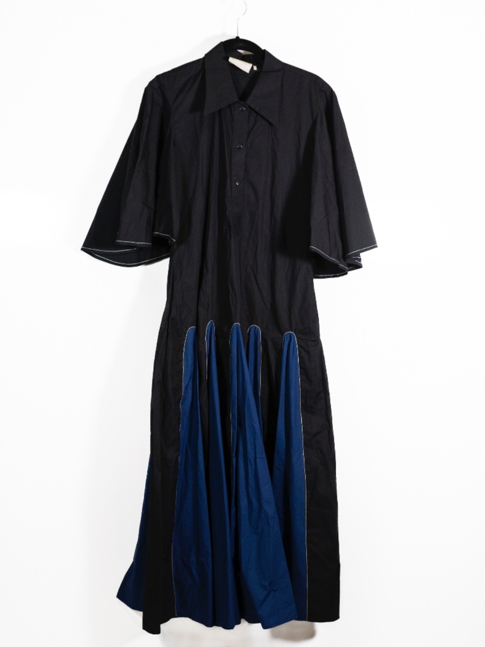 Lovebirds Talia Cotton Poplin Collared Button Front Pleated A Line Midi Dress XS